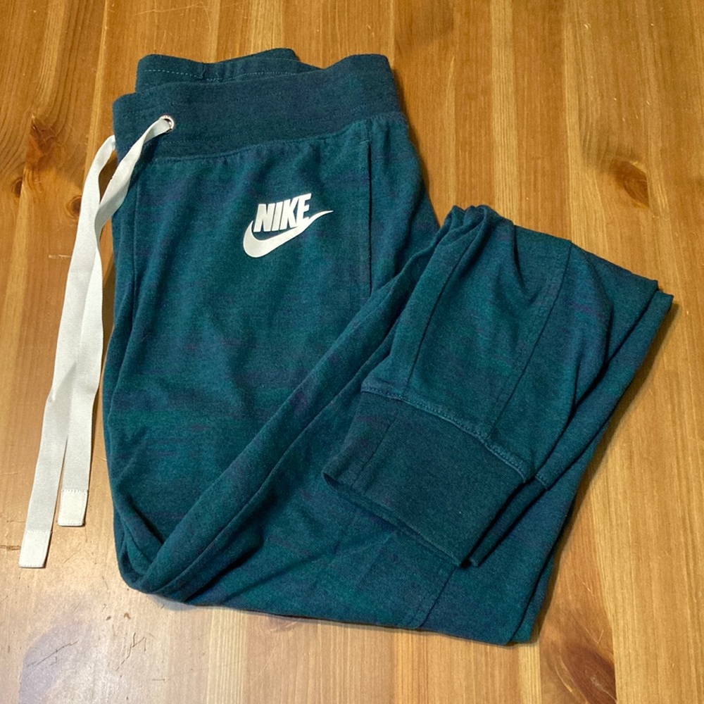 Nike teal heathered joggers drawstring elastic waist pants sz XS